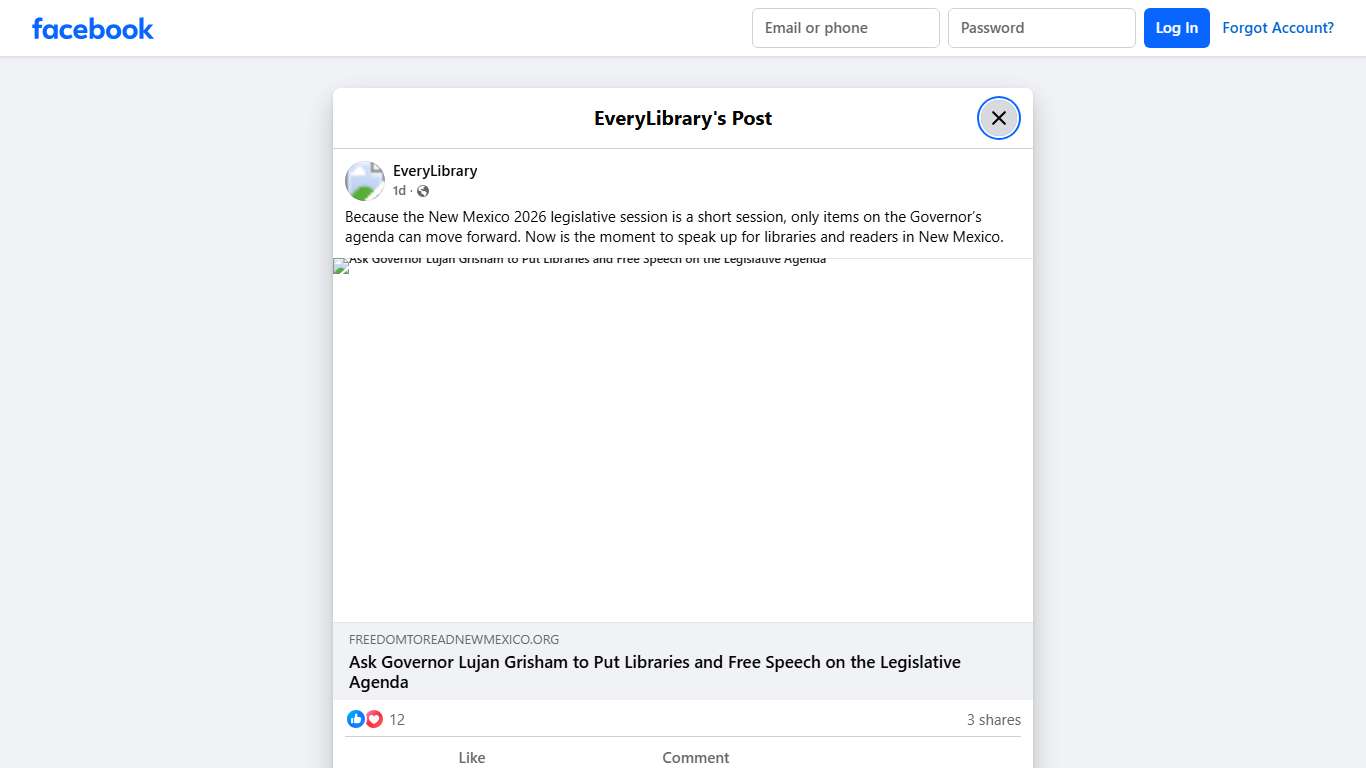 EveryLibrary - Because the New Mexico 2026 legislative... Facebook