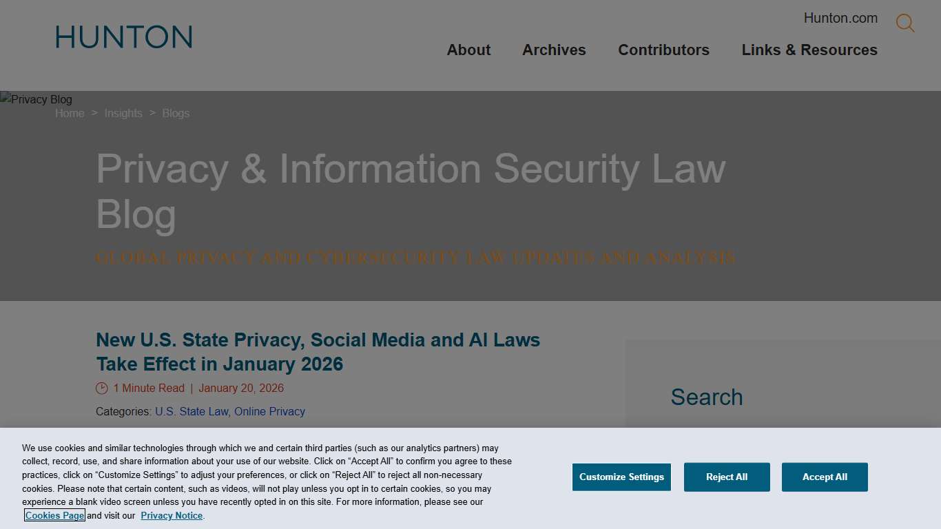 New U.S. State Privacy, Social Media and AI Laws Take Effect in January 2026
